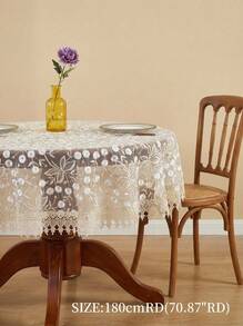 Cirelle 1 块欧根纱面料圆形桌布，带水溶性蕾丝花边，刺绣精美，适用于厨房、餐厅、客厅，多种尺寸可供选择，耐污，可用于家居装饰、节日、户外晚宴、野餐 - 米色 - 查看 6