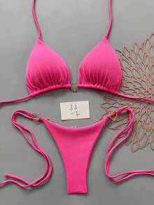 Conjunto de bikini de playa de vacaciones para mujer en color rosa - Rosa - Ver 2
