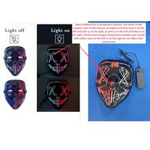 Máscara de Halloween con luz LED, máscara con tema de "The Purge" con 3 modos de iluminación, máscara de grito aterrador, adecuada para cosplay de vacaciones, máscaras para fiestas de diversos festivales - Multicolor - Ver 9