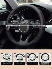 Breathable Ice Silk Steering Wheel Cover – Universal Elastic Grip For Cars, Trucks & SUVs – Soft, Non-Slip, All-Season PU & Microfiber Steering Wheel Pad With Red Stitching - A - View 2