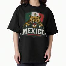 Mexico Jaguars Sports T-Shirt _ Mexican Flag Emblem Tee _ World Cup 2026 National Pride Oversized T-Shirt - 黑色 - 查看 1