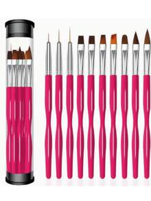 10pcs Nail Art Brush Set, Japanese Professional Nail Painting Liner Brush, Gradient Tie Dye Brush, Suitable For Nail Art Design - Black - View 5
