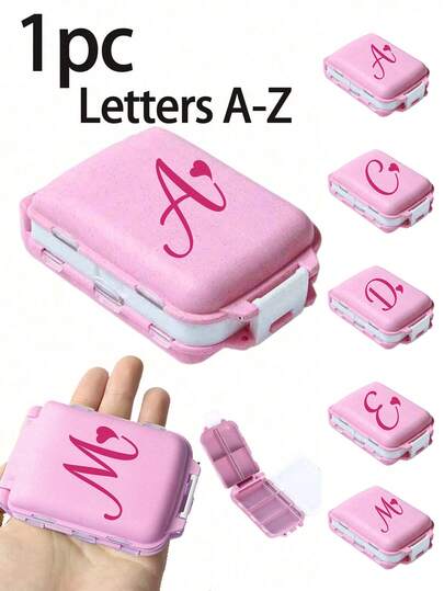 Portable 8-Slot Sealed Pill Box, Dust-Proof & Moisture-Proof 7-Day Medication Storage Box, Artistic Rose Red Heart-Shaped A-Z Pattern, First-Time Travel Pill Organizer, 8-Slot Portable A-Z Letter Pill Box, Daily Vitamin Medicine Storage, Small Medication Container Suitable For Pocket & Handbag, Lettered Storage Box, Lightweight & Easy To Carry Personalized Health Accessory