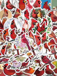 56pcs Cardinal Stickers Rustic Aesthetic For Journal, Phone Case, Tablet, Water Bottle, Helmet, Bike, Luggage, Waterproof Decals - Multicolor - View 3