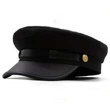 1顶复古装饰帽，皮质帽檐报童帽，多色百搭英式平顶帽 - 光板貝雷帽 - 查看 12
