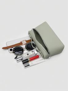 1 pieza Bolso de hombro cuadrado de unicolor con textura de grano de litchi en PU, bolso de mano pequeño para mujer, adecuado para combinar con diaria, salidas, compras, fiestas, bol - verde menta - Ver 8