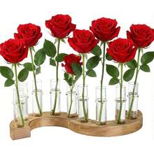 Euuztu 2 PCS Plant Propagation Station With Wooden Stand, Valentines Day Gifts, Glass Terrarium Vases Plants, Birthday Gifts Women Mom Plants Lovers, Home Office Garden Decor, 10 Tubes - Medium - 查看 1
