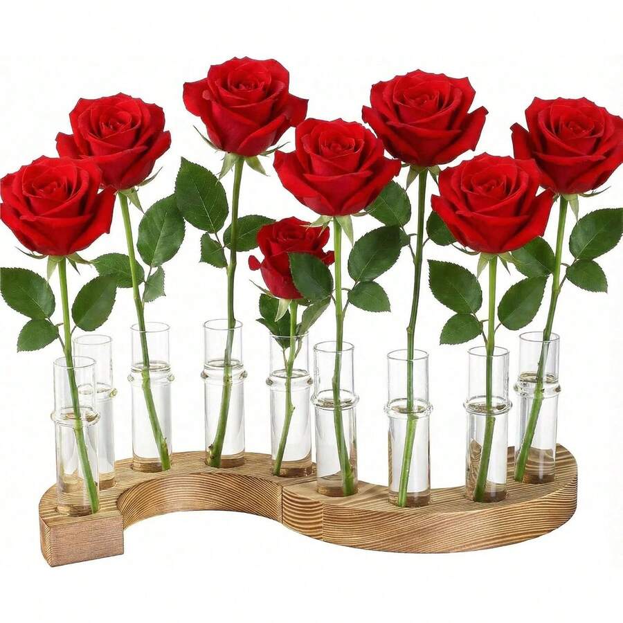 Euuztu 2 PCS Plant Propagation Station With Wooden Stand, Valentines Day Gifts, Glass Terrarium Vases Plants, Birthday Gifts Women Mom Plants Lovers, Home Office Garden Decor, 10 Tubes - Medium - 查看 1