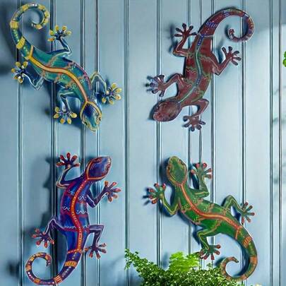 4pcs Vibrant Gecko Wall Decor Set, 2D Acrylic Colorful Lizard Garden Art, Suitable For Indoor And Outdoor Decoration, Perfect Gift For Home And Garden Decor Enthusiasts