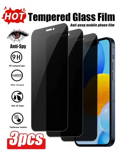 3pcs Tempered Glass Privacy Screen Protector, Protect Screen Privacy, Anti-Scratch, Shock-Absorbing, Fit For IPhone17/17 Pro/17 Pro Max/16 Pro Max/15 Pro Max/14 Pro Max/13/12/11Pro Max