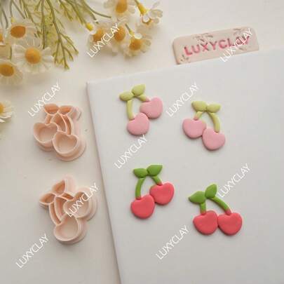 Heart Cherry Shape Polymer Clay Cutters For Earrings Making, Valentine's Day Cherry Pattern Clay Cutters For DIY Pendants Jewelry Making, Fruits Themed Clay Crafting Tools