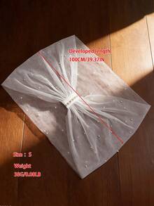 1件女士无肩带披肩，珍珠串珠雪纺短披肩，连衣裙外套 - 乳白色 - 查看 10