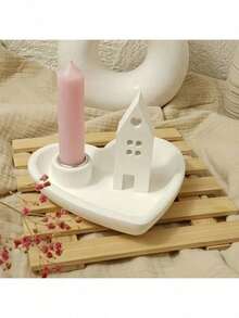 2pcs/Set DIY Semi-3D Heart Shaped Candle Holder Silicone Mold, Heart House Crystal Epoxy Resin Wax Candle Mold - Silicone Mold - View 1