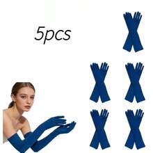 5 Stück/1 Stück 21-Zoll Satin Opernhandschuhe für Frauen, elegante Handschuhe in Ellbogenlänge, Halloween Kostüm Accessoire, Hochzeit Frühling/Sommer Handschuhe mit UV-Schutz - A - Übersicht 9