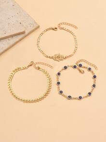 3pcs/Set Gelang Kaki Dekorasi Tangan Buddha dari Paduan Logam Misterius, Rantai Buatan Tangan Mata Jahat, Set Perhiasan Desain Modis Cocok untuk Pemakaian Sehari-hari Wanita, Liburan Pantai, Pesta, Festival Musik. Panjang Rantai Dapat Disesuaikan. - MultiWarna - View 2