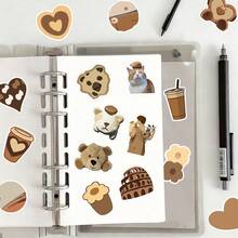 50 Piezas de Pegatinas Vintage Estéticas Marrones, Calcomanías Decorativas DIY Creativas de Dibujos Animados para Diarios, Agendas y Tabletas - 50 piezas - Ver 4