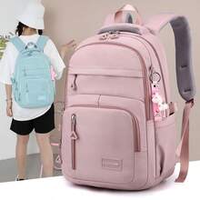 Mochila Escolar Savoyette Rosa de Nylon Resistente, Diseño Espacioso con Múltiples Bolsillos, Correas Acolchadas Ajustables y Llavero de Unicornio, Ideal para Estudiantes, Adolescentes y Jóvenes, Perfecta para Uso Diario, Clases, Viajes Cortos y Salidas con Amigos, Regalo Premium en Celebraciones como Día de la Madre, Día de San Valentín, Navidad, Año Nuevo, Día de los Muertos, Grito de Independencia, Cyber Monday, Semana Santa, Graduaciones, Fiestas de 15 Años, Aniversarios y Día Internacional de la Mujer - Rosa - Ver 2