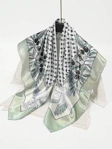 1pc Women's Fashion Palace Luxurious Geometric Satin Print Headscarf 90x90cm Square Scarf/Bandana, Suitable For Daily Use - Light Green - View 5