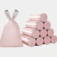 50 piezas/Paquete Bolsas de basura pequeñas de baño color rosa, material delgado y duradero adecuado para oficinas y botes de basura del hogar, 50 piezas por rollo - A - Ver 9