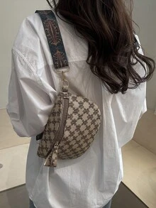 Plaid Crossbody Bag For Women, New Arrival Fashionable Ins-Style Chest Bag - Khaki - View 10