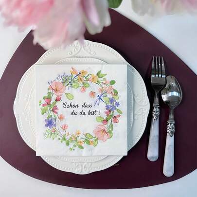 20pcs/40pcs/60pcs,Wreath Pattern Paper Towel, 13x 13Inches 2 Layers Disposable Colorful Paper NapkinsSuitable For Weddings,Birthdays And Festivals,Table Accessories,Baptism & Christening Party Tissues Suitable For Baptism, Showers, Religious Events