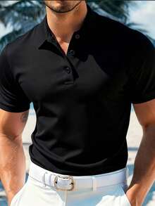 男士休闲商务 Polo 衫，简约通勤上衣 - 黑色 - 查看 4
