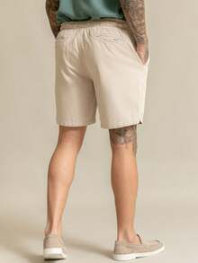 Men's Bermuda Shorts In Twill With Linen And Drawstring - Apricot - View 4
