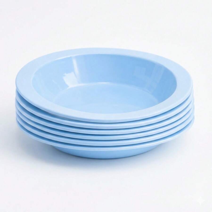 Set Of 10 Round Plastic Deep Plates For Meals - Baby Blue - View 1
