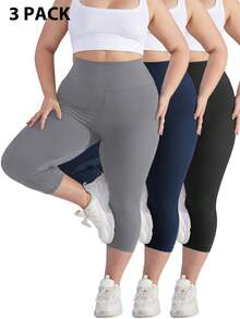 Colanți de damă mărime mare, 3 buc., pantaloni skinny negri, pantaloni de yoga, pantaloni confortabili, îmbrăcăminte de toamnă pentru femei, pantaloni sport casual pentru femei - Multicolor - Vizualizare 2