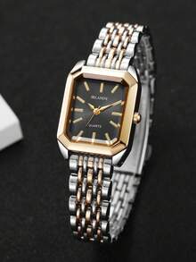 2pcs/Set Women's Gift Rectangular Minimalist Scale Dial Elegant Quartz Watch + Heart Charm Bracelet (Watch Box Not Included) - Multicolor - View 7