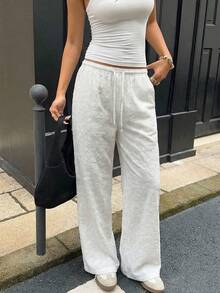 Y2K Style Women's White Straight Jacquard Casual Pants, Suitable For Daily Casual And Work Commute, Wear In Spring - White - View 4