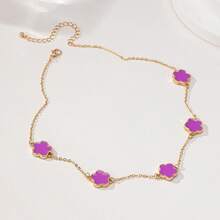 1 Set de collar de trébol de cinco hojas con efecto de goteo, estilo europeo y americano, adecuado para asistir a banquetes - Morado - Ver 4