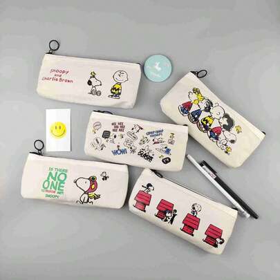 SNOOPY 1pc 2026 Hot Manga Peanut Manga Cartoon Anime Peripherals, New Year's Supplies Writing Stationery Pen Bag Storage Bag, Meiman New Cute Canvas Pen Bag High Beauty Q Cute Korean Version Ins Style Universal Large Capacity Student Charlie Small Gifts Multiple Styles Small Gifts For Friends And Family New Year's Gifts Valentine's Day Gifts Easter Gifts, Random Style