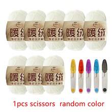 8 cuộn sợi polyester chenille + 1 kéo nhỏ màu ngẫu nhiên, tự làm đồ đan móc túi xách / khăn quàng cổ / áo len / đồ chơi nhồi bông - nhiều màu - Xem 7