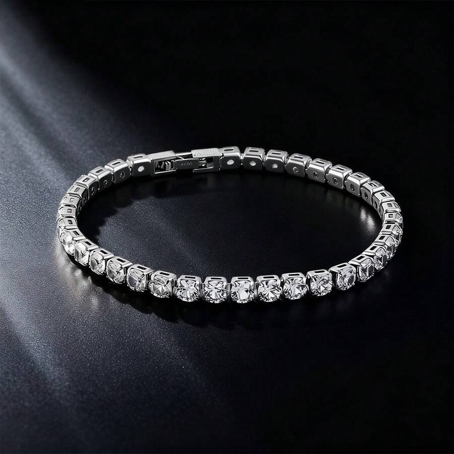 1 chiếc vòng tay Cubic Zirconia lấp lánh sang trọng, bạc S925, thiết kế thanh lịch, phụ kiện thời trang dành cho nữ, phù hợp cho đeo hàng ngày và dự tiệc. - Bạc - Xem 1