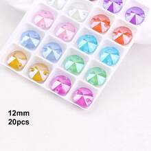 12mm, 20pcs/Pack, Flat Double-Hole Exquisite Glass Rhinestones, Round Shape, For Sewing Wedding Dresses, Handbags, Shoes Decoration, Jewelry Making Accessories - 12mm 20pcs - View 30