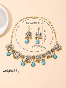 一套复古几何椭圆形和水滴形吊坠项链和耳环，南亚风格金属首饰套装，适合日常佩戴、派对和海滩度假配饰 - 女士金屬首飾套裝 - 查看 8