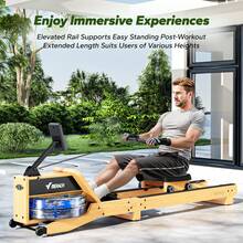 Water Rowing Machines For Home, Wood Rower Machine With 12 Enhanced Resistance Blades, Upgraded Handle, Adjustable Footpad, Dedicated Monitor & Bluetooth App - Redwood - View 4