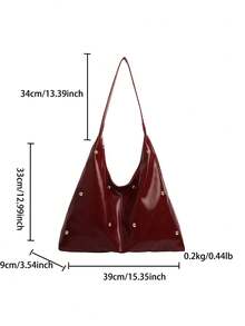Fashionable Retro PU Leather Rivet Decor Shoulder Bag/Crossbody Bag/Women's Casual Handbag, Suitable For Commuting To Work, Solid Color Bag, Vintage Style Women Bag - Red - View 3