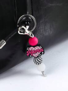 1pc MAMA Polka Dot Beaded Bracelet Keychain - Leopard Print Silicone Beaded Bracelet With Tassel, Fashion Keychain Gift For Mom - Multicolor - View 11