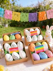 Trứng Phục Sinh Tự Làm Vẽ Tay, Trứng hình Thỏ và Gà hoạt hình, Quà tặng thủ công, Thích hợp cho các trò chơi trong bữa tiệc Phục Sinh, Quà tặng ngày lễ, Mùa tựu trường, Quà tặng hàng ngày - Nhiều kiểu dáng - Xem 3