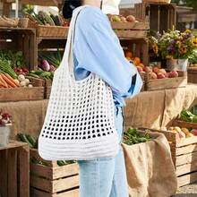 Women's Woven Tote Bag Large Capacity Minimalist Shoulder Bag Lightweight Breathable Hollow Out Knit Handbag For Summer Beach Vacation Casual Daily Shopping Travel - 棕色 - 查看 9