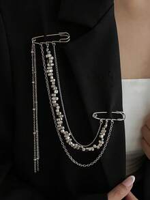 1pc Bohemian Geometric Asymmetrical CCB Beaded Chain Tassel Brooch Pin, Fashionable Elegant Vacation Party Daily Casual Street Snap Wedding Banquet Unisex Charm Jewelry Brooch Gift - Brooch - View 3