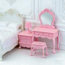 Juego de tocador de casa de muñecas: Accesorios de escena de dormitorio en miniatura, tocador, mesita de noche, tocador - Multicolor - Ver 7