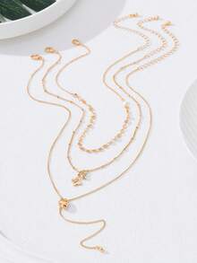 قلادة سلسلة متعددة الطبقات فاخرة، مناسبة للارتداء اليومي والكاجوال والسفر - الذهبي - مشاهدة 6