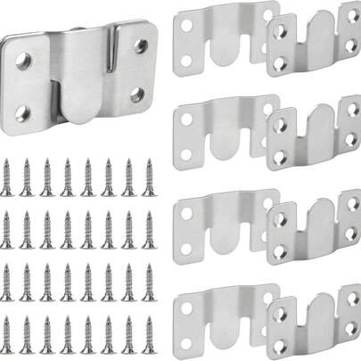 4pcs Stainless Steel Flat Mounting, Interlocking Heavy Duty Picture Frame Hangers, Interlocking Furniture Connectors For Headboard, Large Photo Display Wall Hanging Hardware