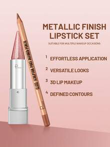 Pudaier Long Lasting Matte Lip Liner & Shimmering Metallic Lipstick Set Lip Combo- Perfect For Defining Contours & Creating Luurious Looks- Ideal Valentine's Day Gift For Women - 16+19 - View 6