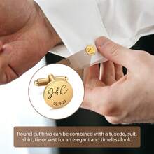 1pc Customized Metal Cufflinks - Optional Engraved Gift Box, Wedding Day Gift For Groom's/Bride's Father, Anniversary Gift For Husband - Gold - View 5