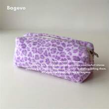 豹纹八角形绒面革铅笔盒/化妆包，男女通用铅笔盒/护肤品收纳袋，大容量便携柔软天鹅绒旅行化妆包，小巧铅笔盒，化妆刷收纳盒，冬季时尚配饰，便携式拉链化妆包 - 豹紋 - 查看 9