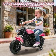 GOCAPTAIN Kids Motorcycle, 3-Wheel Ride On Motorcycle With Detachable Training Wheels, Reverse, Headlight, Horn, Music, 12V Electric Battery Powered Ride On Toy For Toddler Boys Girls Ages 3-5 - Pink - View 4